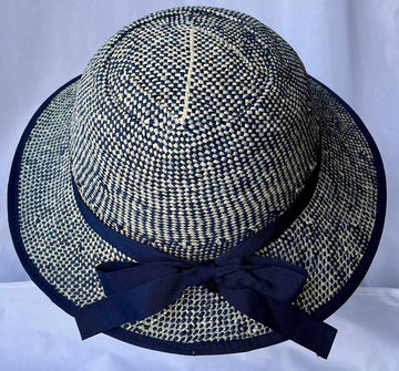 SOLD Straw Hat Bike Helmet Shibori Blue L - US Medium - WAREHOUSE SALE 2504C